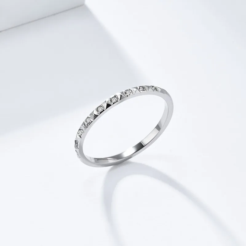 1.5mm Thin Stainless Steel Pave CZ Stackable Ring Wedding Band for Women Girl Size 5-9