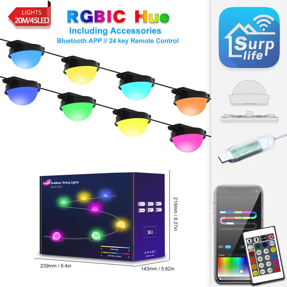 

Smart Permanent Outdoor Lights Eaves Lights IP67 Waterproof RGBIC String with App Remote Control for House Roof Stair Decoration