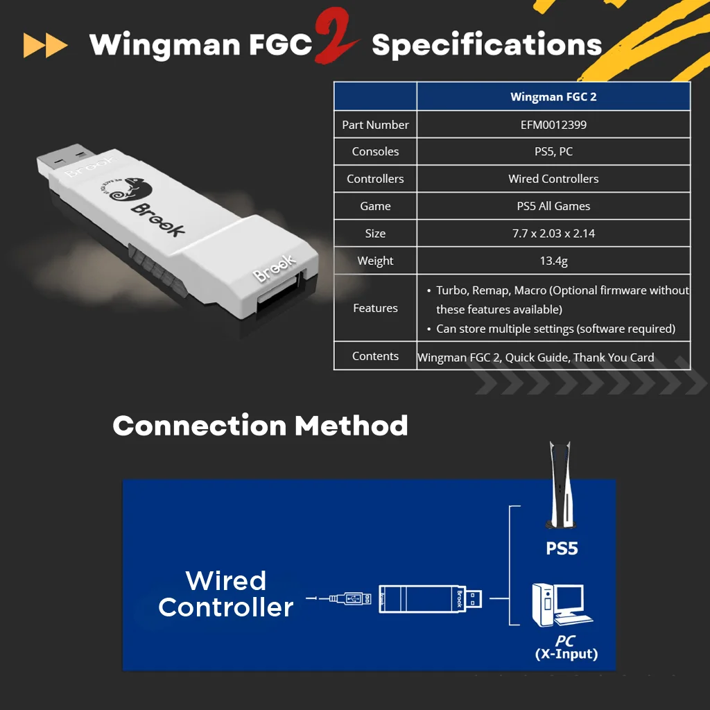 Brook Wingman FGC 2 For Hitbox PS5/PS4/XBox Series X|S/Xbox One/Xbox Elite For NS/Arcade Stick Controller to PS5/Windows PC