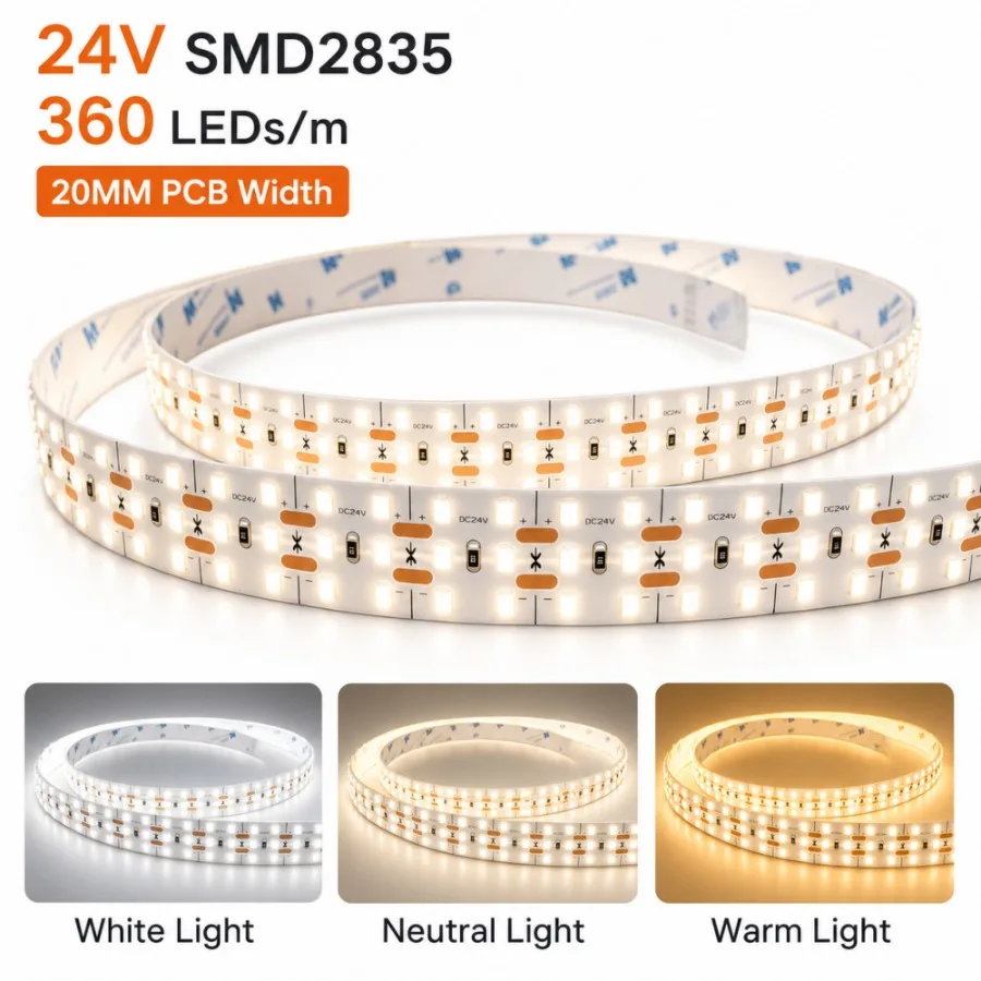 10~0.5M Three Rows DC24V SMD2835 LED Strip 360LEDs/M High Density Flexible Light Strip for DIY Home Bedroom TV Backlight Decor