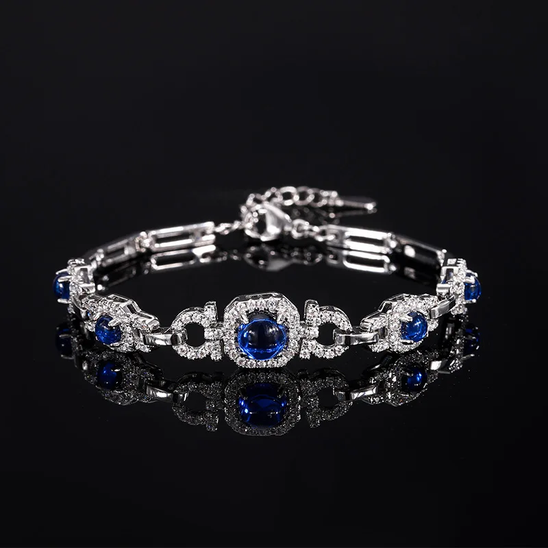 Tourmaline Blood Red Royal Blue Bracelet European and American Retro Gemstone Bracelet Wholesale Women's Jewelry