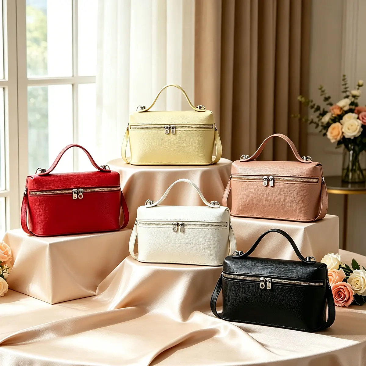 Advanced Minimalist Solid Color Soft Box Bag Litchi Pattern Portable Shoulder Crossbody Bag Daily Commuting Versatile Square Bag