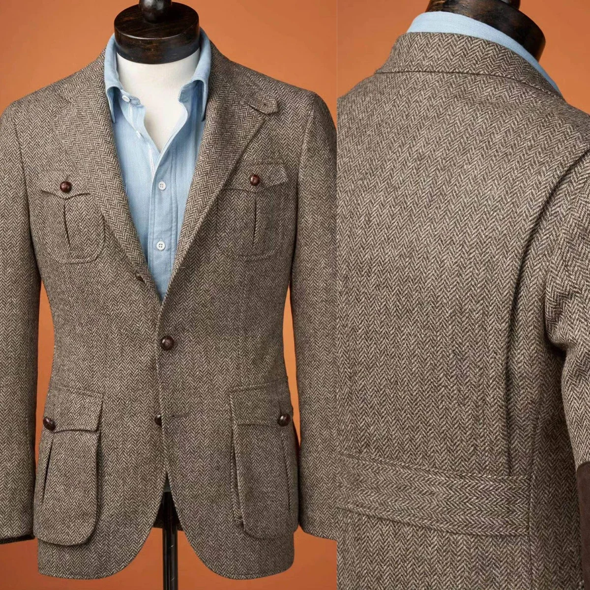 

Винтажное мужское пальто в клетку «ёлочка», комплект из 1 предмета: однобортный мужской плащ, повседневный шерстяной смесовой деловой пиджак, на заказ