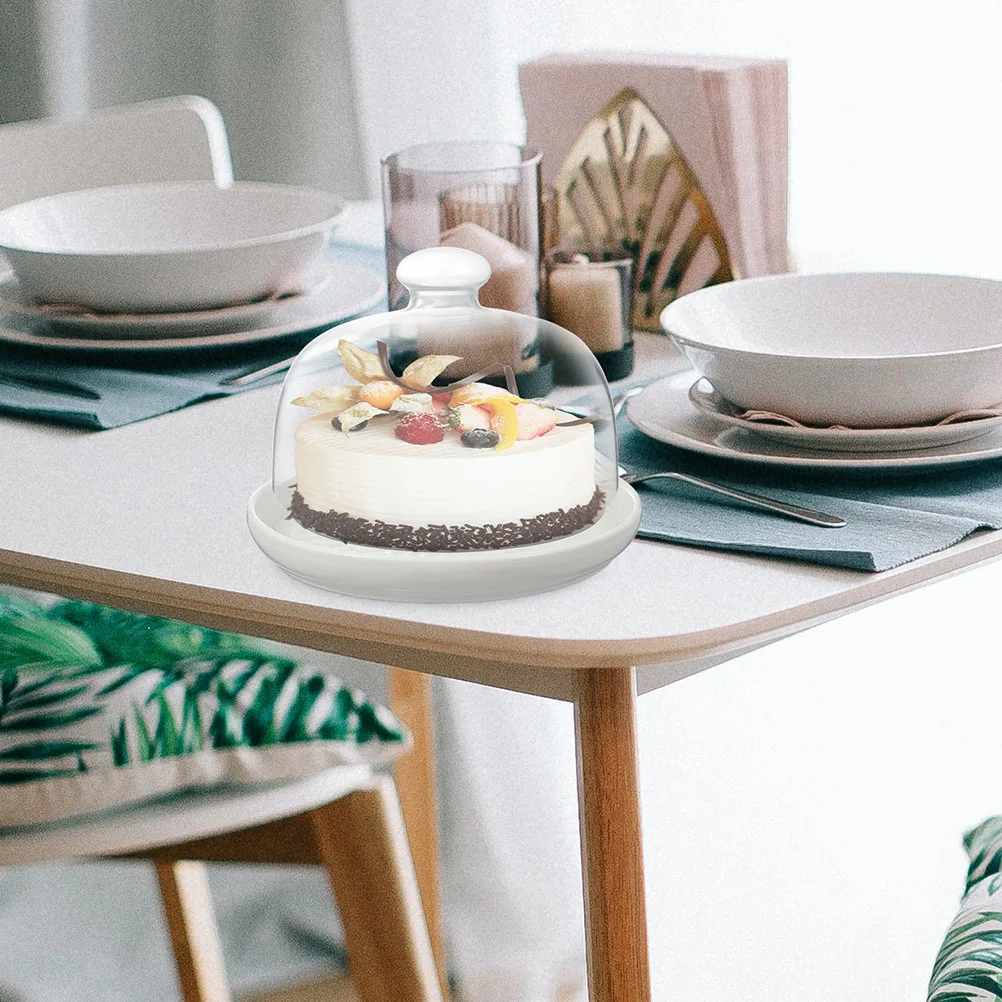 

Прозрачный бытовой поднос для десерта, тарелка для торта, крышка для еды с ручкой, защитный многофункциональный аксессуар для свадебного торта