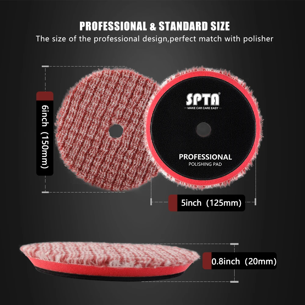 (Bulk Sales1-20Pcs) SPTA 5/6 Inch Detailing Mix Short Wool Buffing Pad Polishing for 125/150mm DA/RO Car Polisher