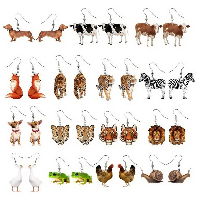 Mixed 5Pairs Animals Acrylic Earring For Women Dog Tiger Zebra Frog Charms Drop Earrings Jewelry Custom Women Party Gift