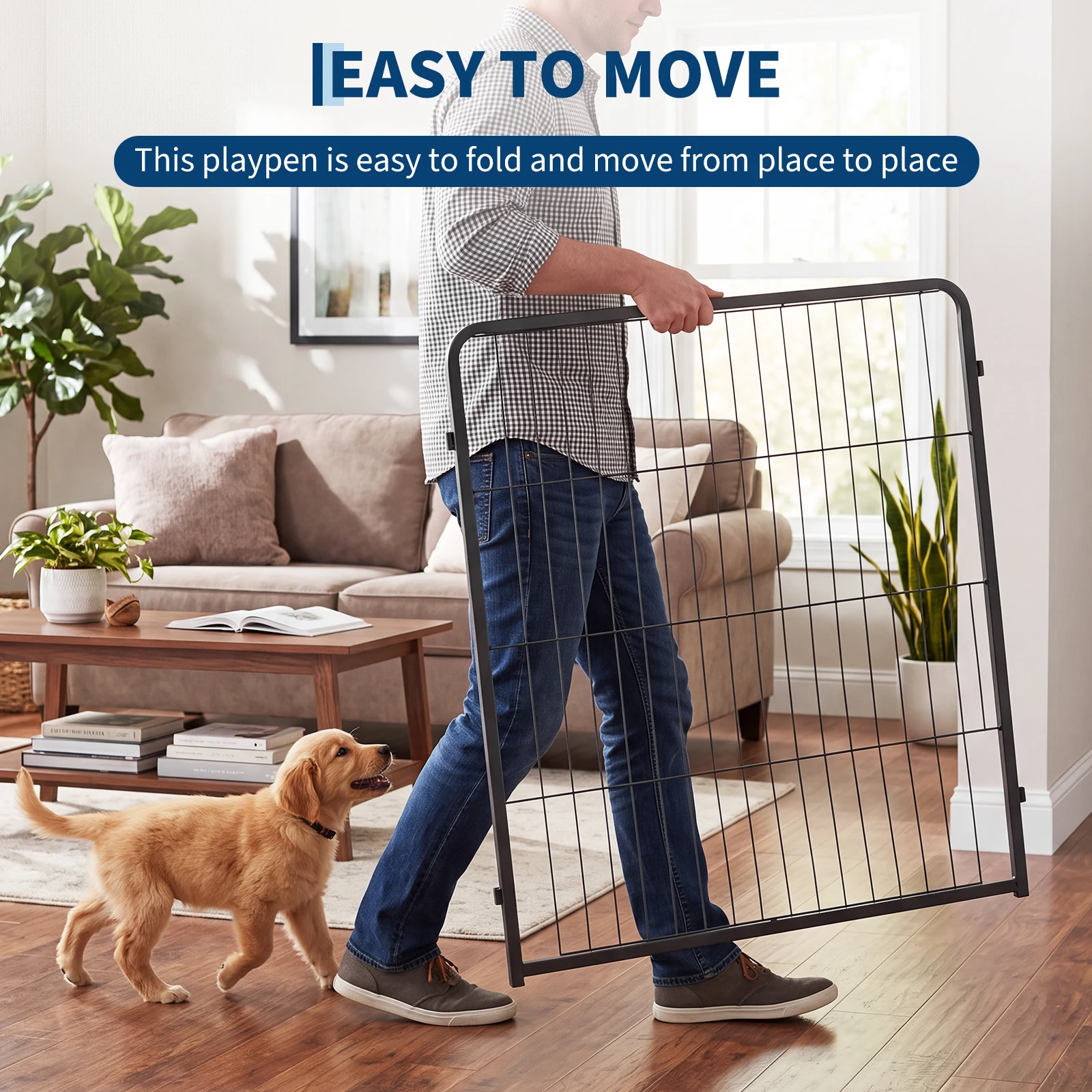 Heavy-Duty Metal Dog Playpen with Door, Collapsible Indoor Outdoor Exercise Pet Fence, Tool-Free Setup, Rust-Resistant Square Tube Wire Mesh Dog Enclosure with Secure Fastener, Multi-Combination Adjustable Pet Play Pen