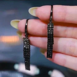 Simple Luxury Double Black Gray Crystal Square Pendant Earrings for Women Fashion Trend Unique Personality Cool Girls Jewelry
