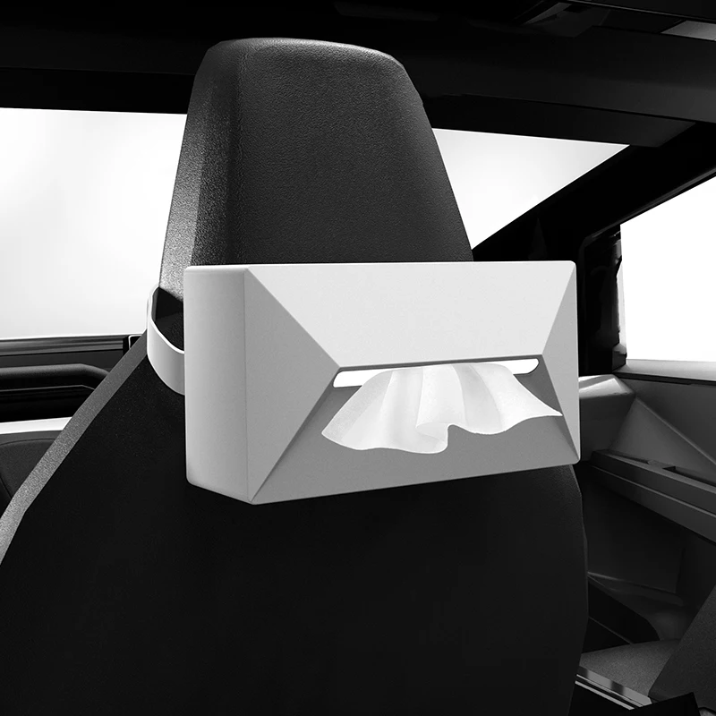 صندوق مناديل السيارة لـ Tesla Cybertruck 2025 المقعد الخلفي معلق صندوق حامل مناديل السيليكون مع حزام الإصلاح ملحقات السيارات الداخلية