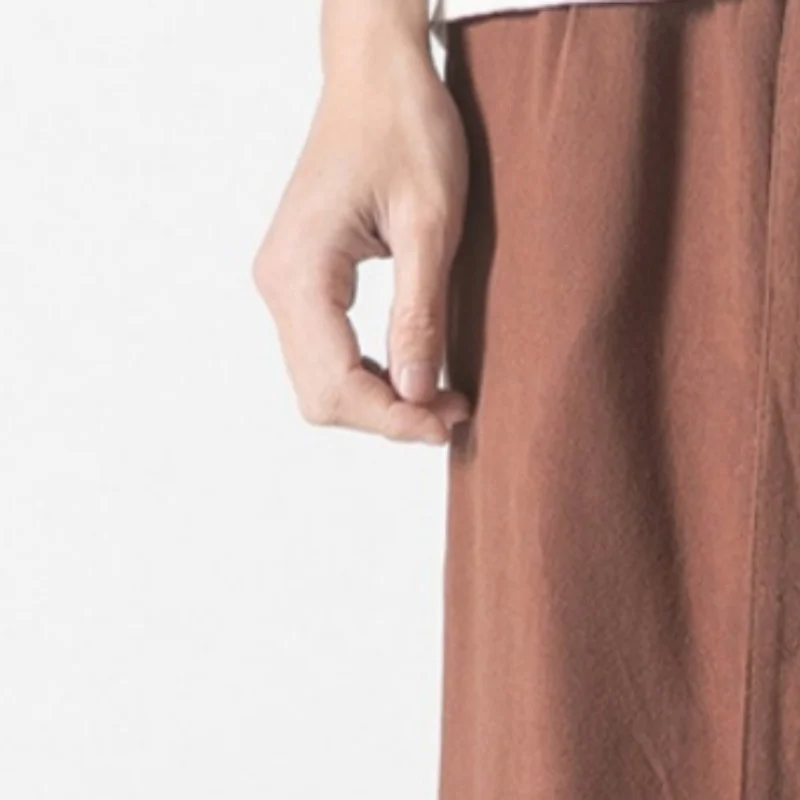 

New Men's Loose Linen Wide Leg Pants with A Drooping Casual Feel, Lace Up Straight Leg Pants, Breathable Men's Pants