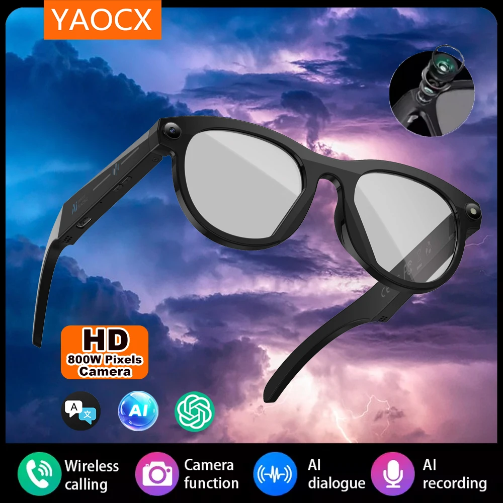 

YAOCX mart Glasses 200W Camera AI Translator Wireless Voice Video Bluetooth Call Music Player Recording Sunglasses Smart Glasses