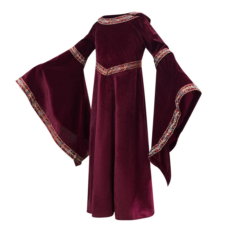 Cross-Border Middle-Aged Court Performance Dress Children's Witch Wizard Hooded Dress Red Wine Color Stage Costume Women