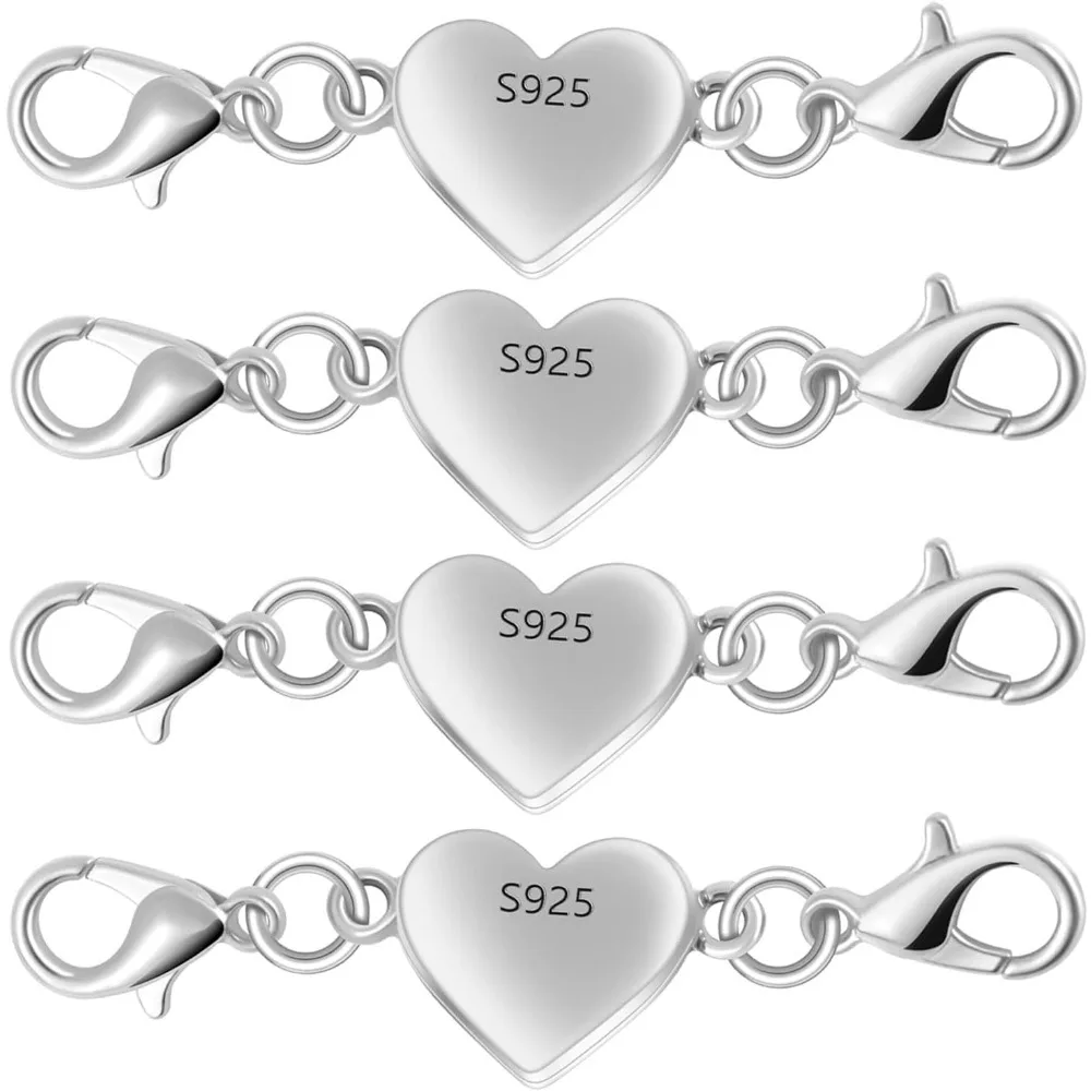 

925 Silver Heart-Shaped Magnetic Necklace Clasps and Closures, Magnetic Clasp Converter for Jewelry Making Supplies