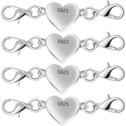 925 Silver Heart-Shaped Magnetic Necklace Clasps and Closures, Magnetic Clasp Converter for Jewelry Making Supplies