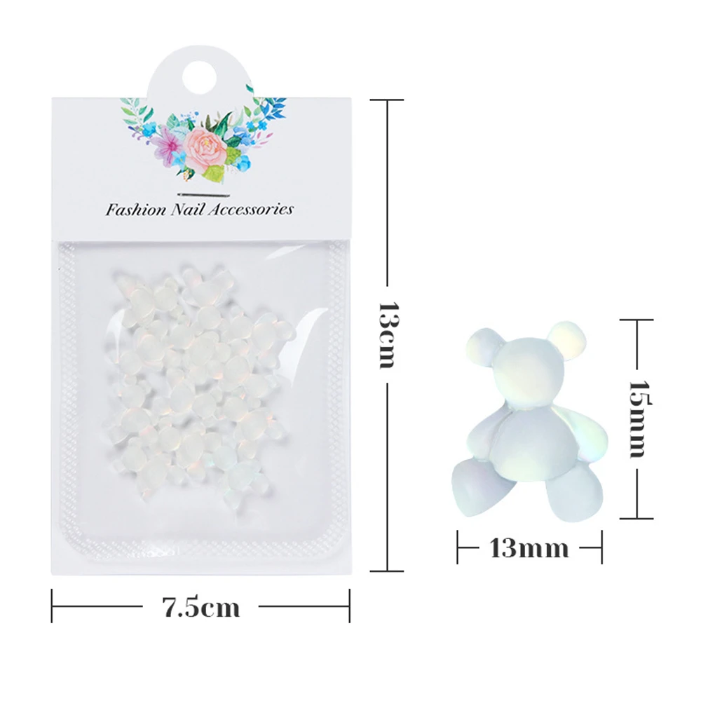 플라워 네일 참 3D 귀여운 네일 아트, 오로라 팬텀 나이트 라이트 곰 마카롱 매트 곰 네일