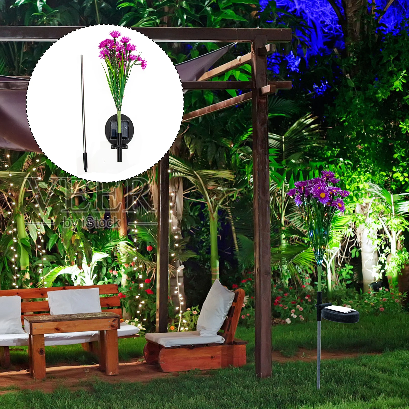 

Solar Powered Outdoor Lamp Durable PC Tube Chrysanthemum Shaped LED Lawn Light Garden Terrace Grass Solar Ground