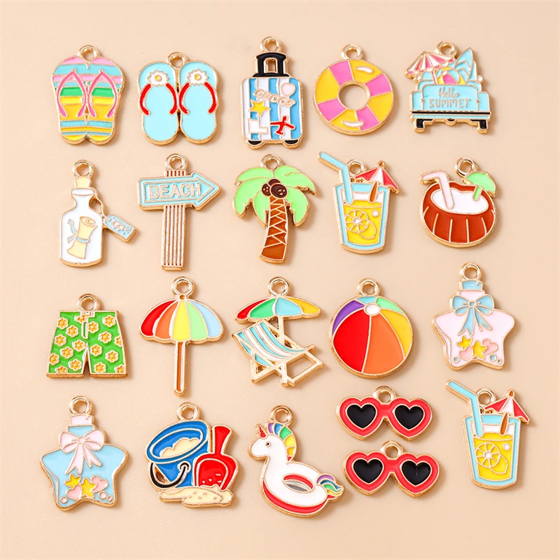 20 Stück Niedliche Emaille-Anhänger mit Sommer- und Strandmotiven für Schmuckherstellung, Ohrringe, Halsketten und DIY-Bastelbedarf – Detail 6