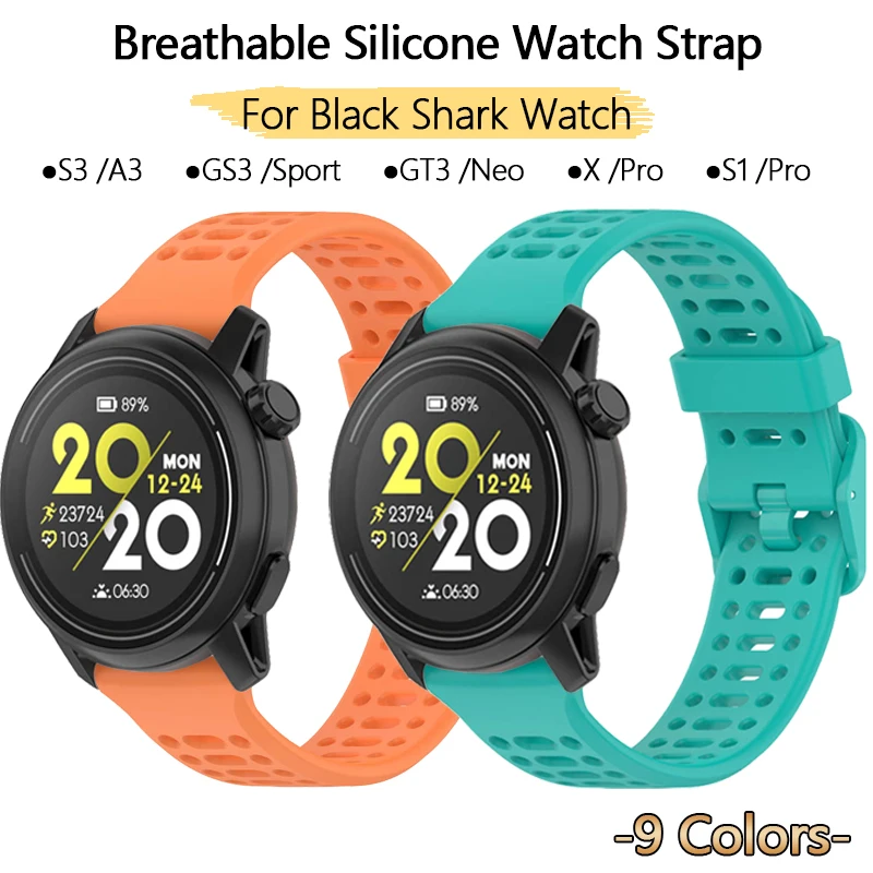 Дышащий силиконовый ремешок для часов Black Shark Watch X A3 S3 S1 Pro GT3 Neo GS3 Sport, удобный быстросъемный браслет, браслет