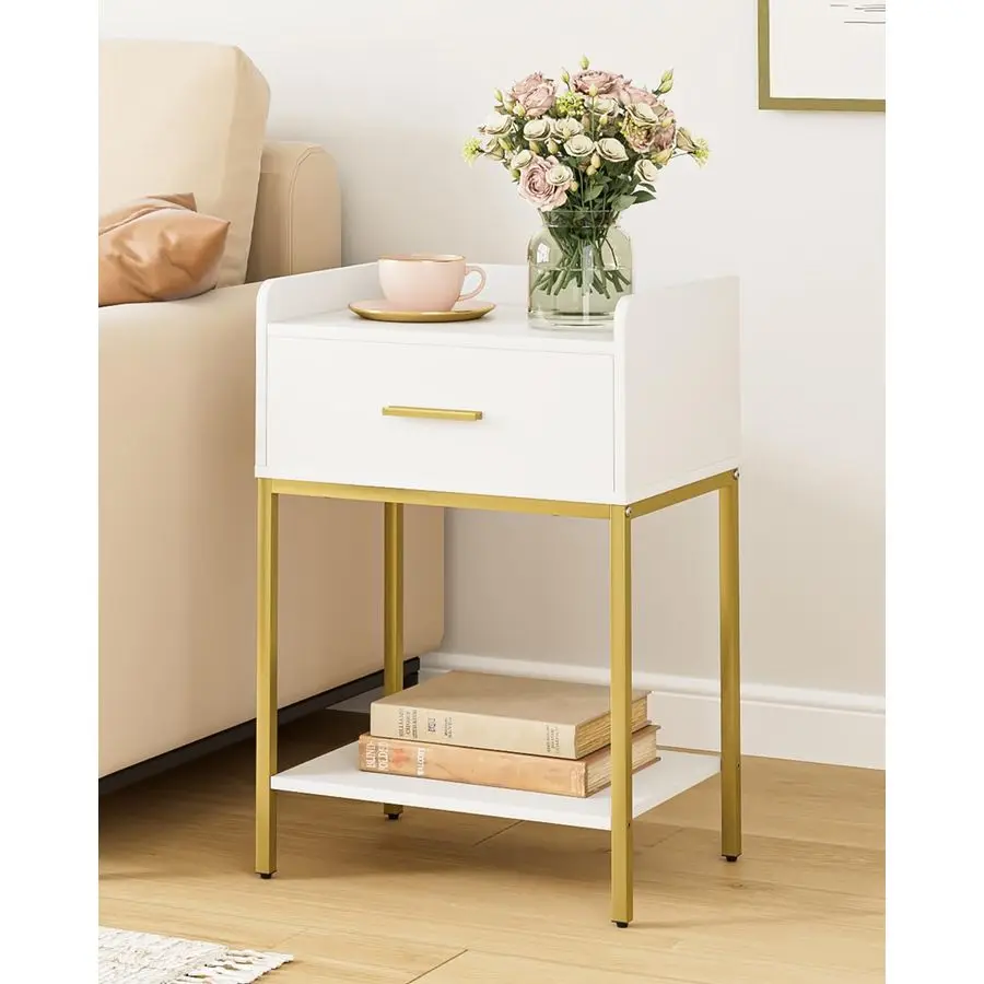

Тумбочка, 3-х уровневая современная прикроватная тумбочка, прикроватная тумбочка с ящиком для хранения и полкой, небольшой приставной столик для спальни, гостиной, белый