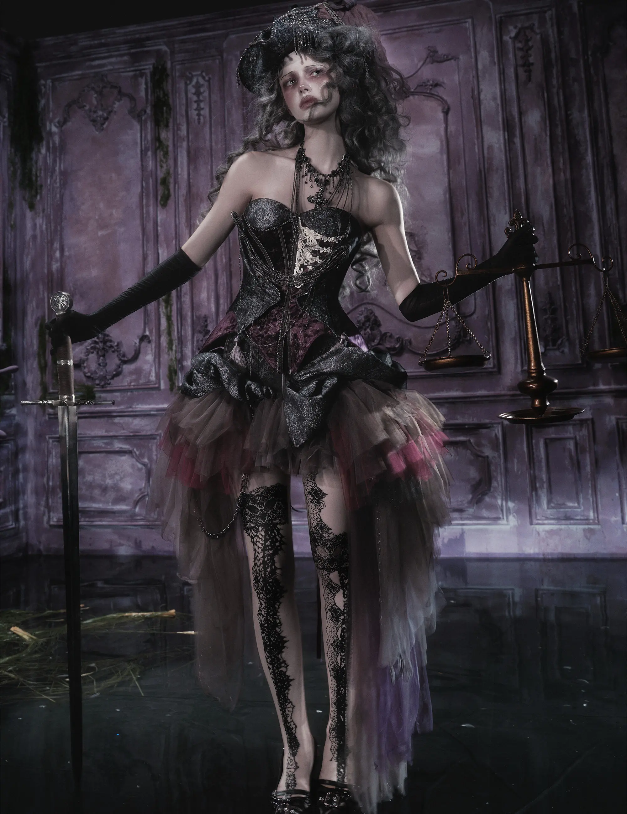 Blood Supply Original Death Ghost Gothic Mesh Asymmetric Design Mini Skirt Halloween Autumn Ball Gown Mesh Midi Skirts