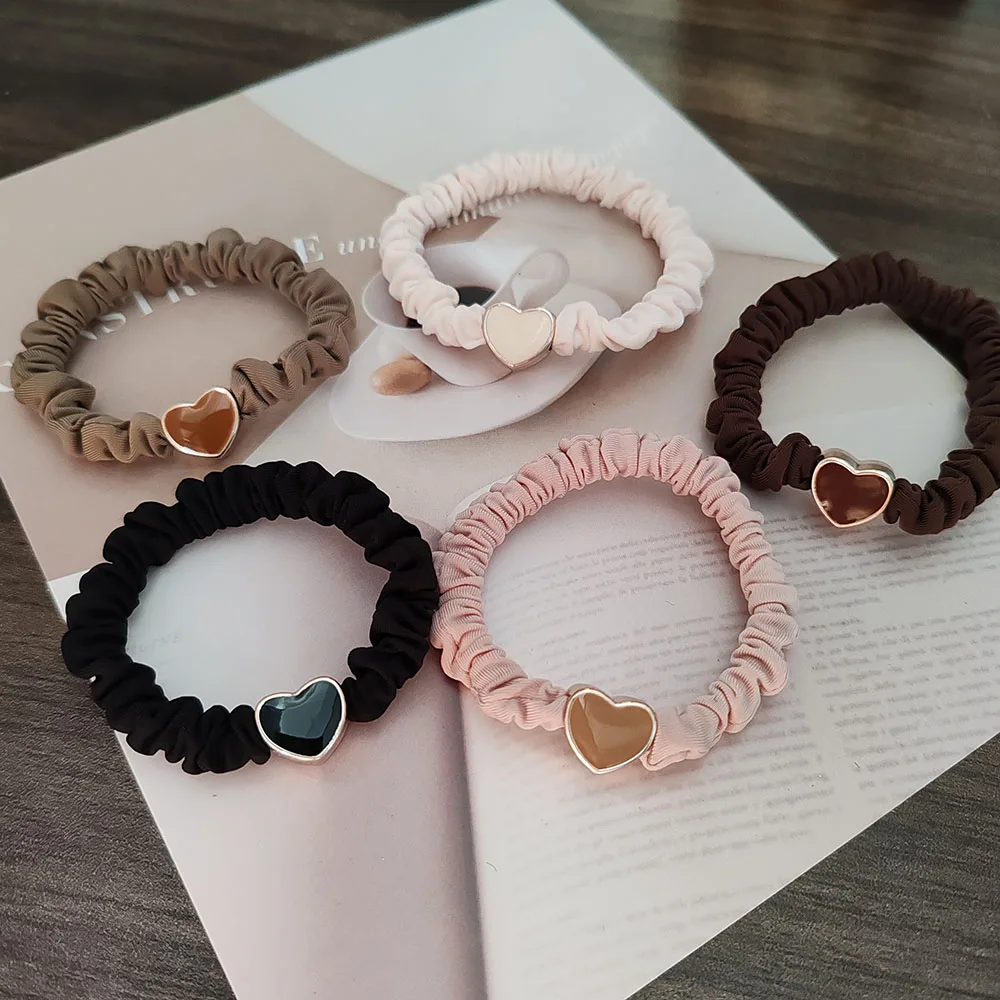 5PC Europäische und Amerikanische Creme Herz Hohe Elastizität Haar Krawatten für Frauen Mädchen Pferdeschwanz Halter Haar Ringe Seil Zubehör – Detail 2