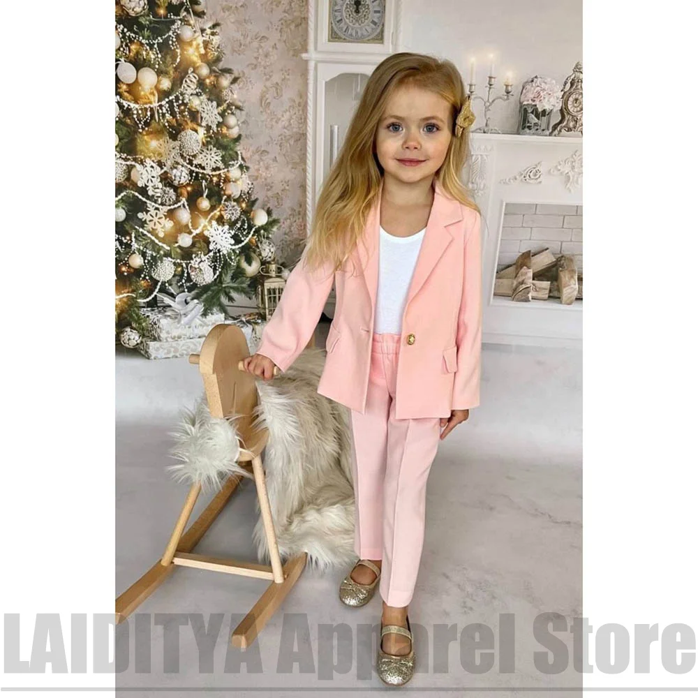 Girl Solid Blazer Pants Suit Set Fashion Formal Costume For Birthday Party Photoshoot Wedding Daily Casual Kids Outfit 2 Piece