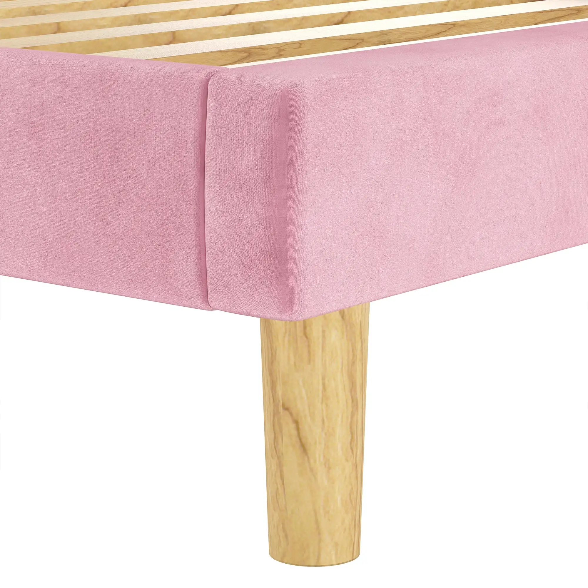 إطارات سرير مزدوجة من LIKIMIO، إطار سرير بمنصة منجدة مخملية مع لوح رأسي وشرائح خشبية قوية، وردي/رمادي/أزرق/بيج