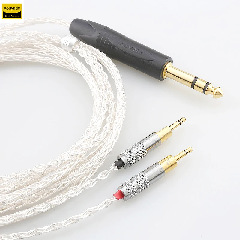 Aouyade 8-core pure silver headphone cable suitable for Sennheiser HD700 upgrade, dual 2.5mm jack, 6.5/3.5 stereo line
