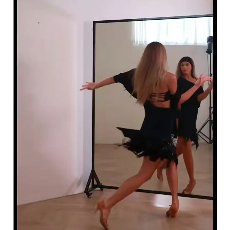 

customized ZYM Dress with loose bat sleeves Latin dance practice outfit women's sequins tassel skirt 26010