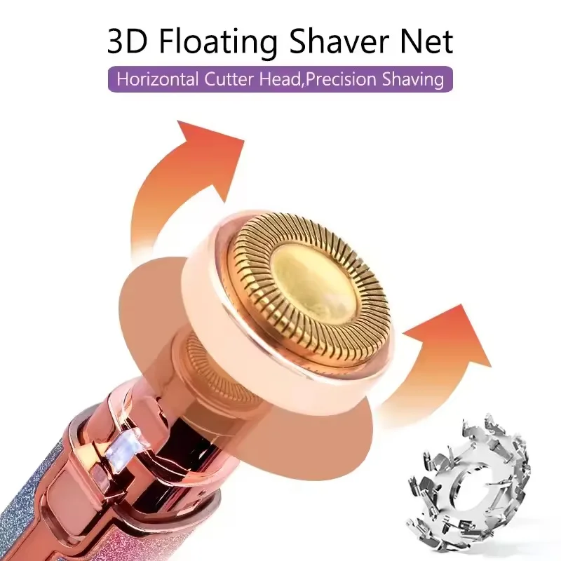 Depilación facial recargable 2 en 1 y afeitadora de cejas, cara, labios, cuerpo, maquinilla de afeitar facial indolora con luz LED incorporada USB