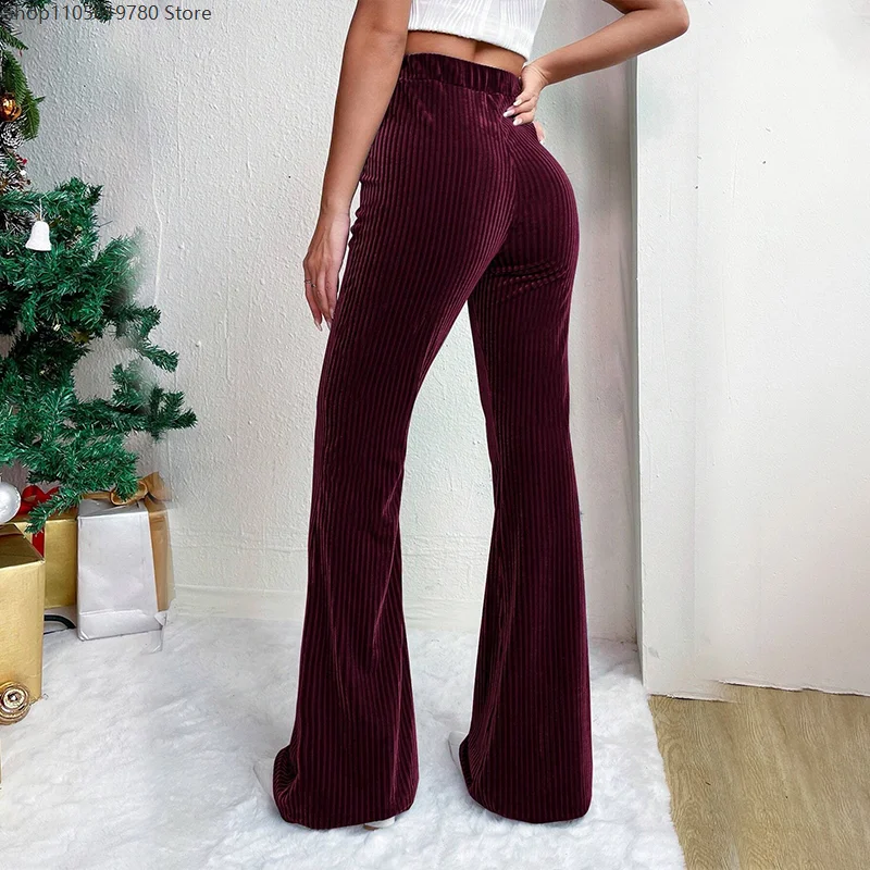 2026 High Waist Flare Pants Women Stretchy Warm Bell Bottom Trousers Autumn Winter Casual Daily Wear Holiday  Cosplay Bottoms