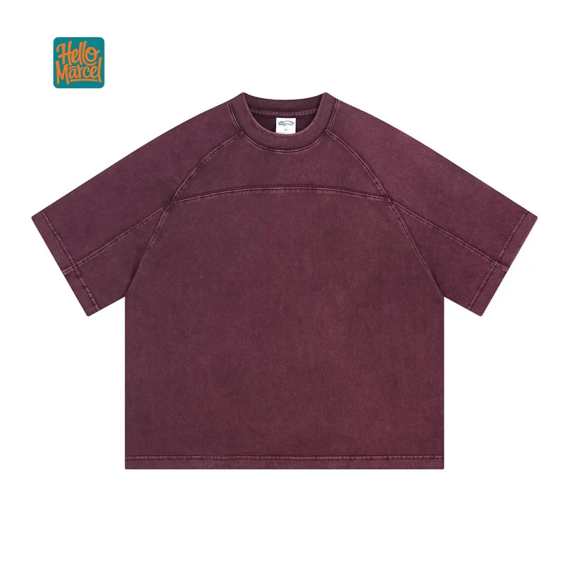 HELLOMARCEL Free Shipping EU US Size Top Quality Cotton 285g Washed Wax-Dyed Vintage Raglan Sleeve Tee Shirt Short Sleeve Tshirt