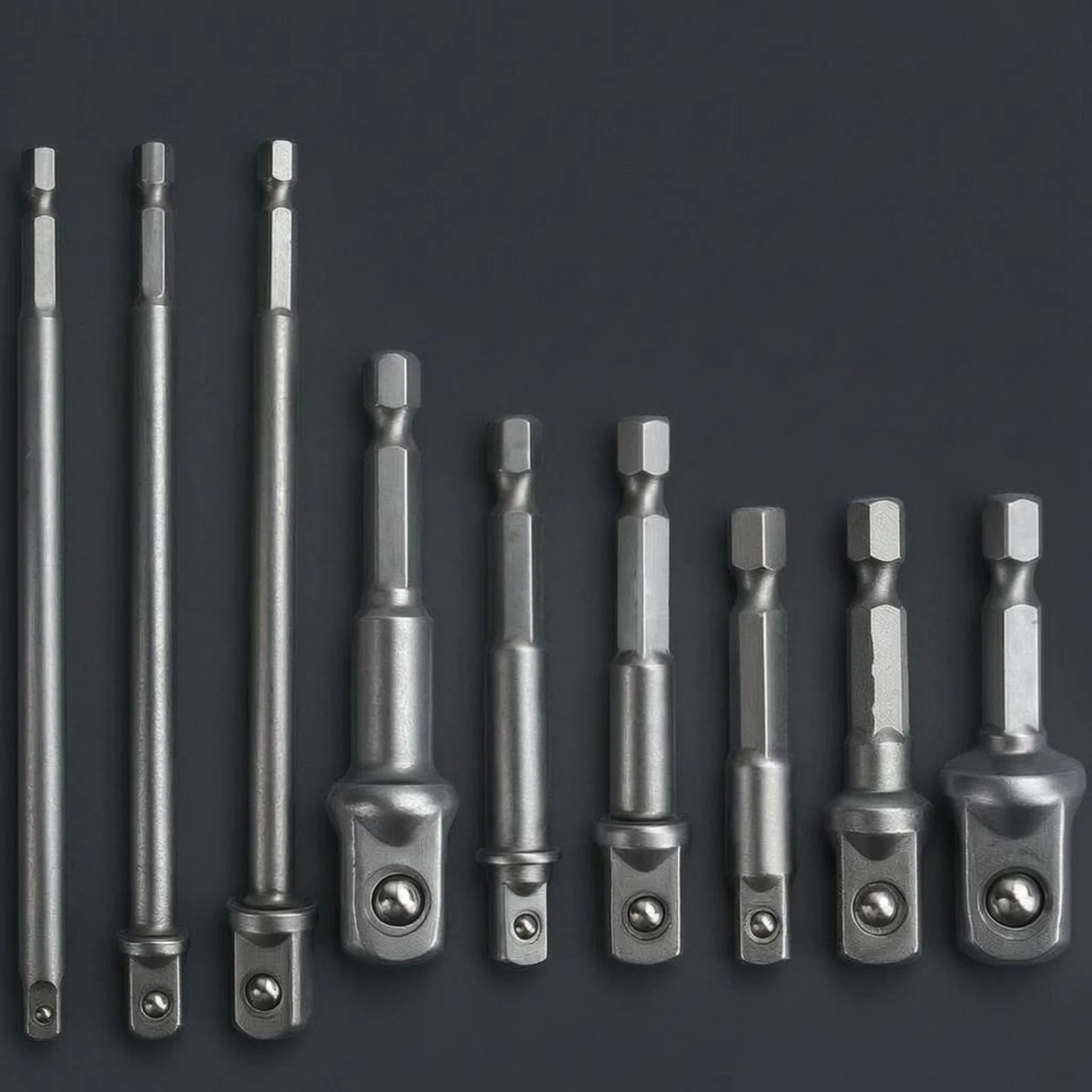 9 Pieces Hex Shank Socket Adapter Set Chrome Vanadium Steel Drill Socket Adapter Set Power Tool Accessory Deep Reach
