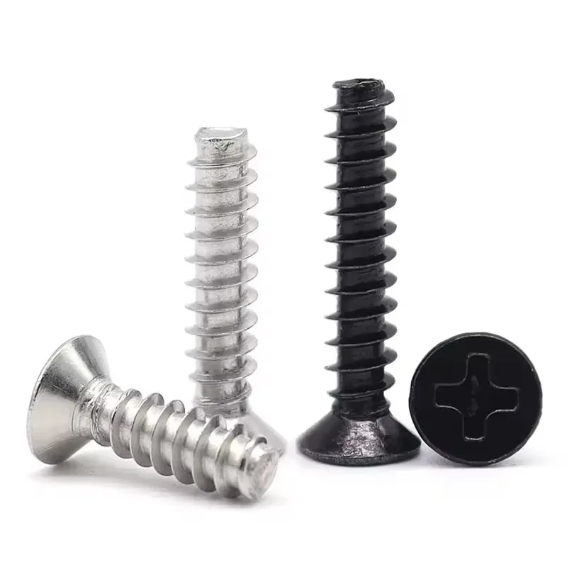 M1.0M1.2M1.4M1.7M2M2.3M2.6M3M4Carbon Steel Nickel-Plated Black Cross Recessed Countersunk Head Self-Tapping Flat Tail Screw Bolt