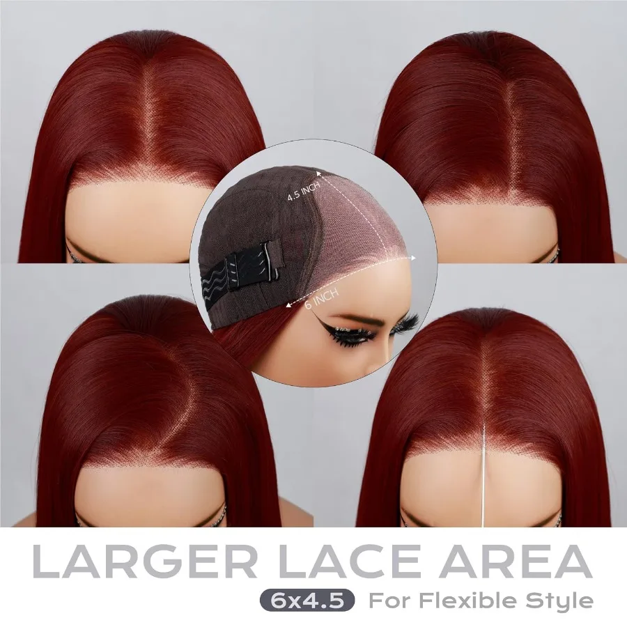 بورجوندي شعر مستعار غلويليس شعر مستعار اصطناعي قبل قطعها قبل قطع 6x4.5 الدانتيل الجبهة الباروكات للمبتدئين 26 بوصة مستقيم سهل الارتداء وضعه على