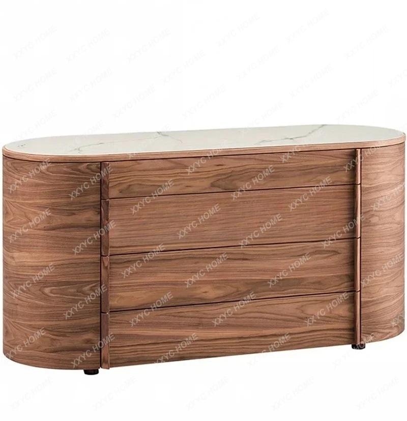 A  Italian black walnut side cabinet, rock slab bedroom audio-visual cabinet, TV cabinet, drawer storage