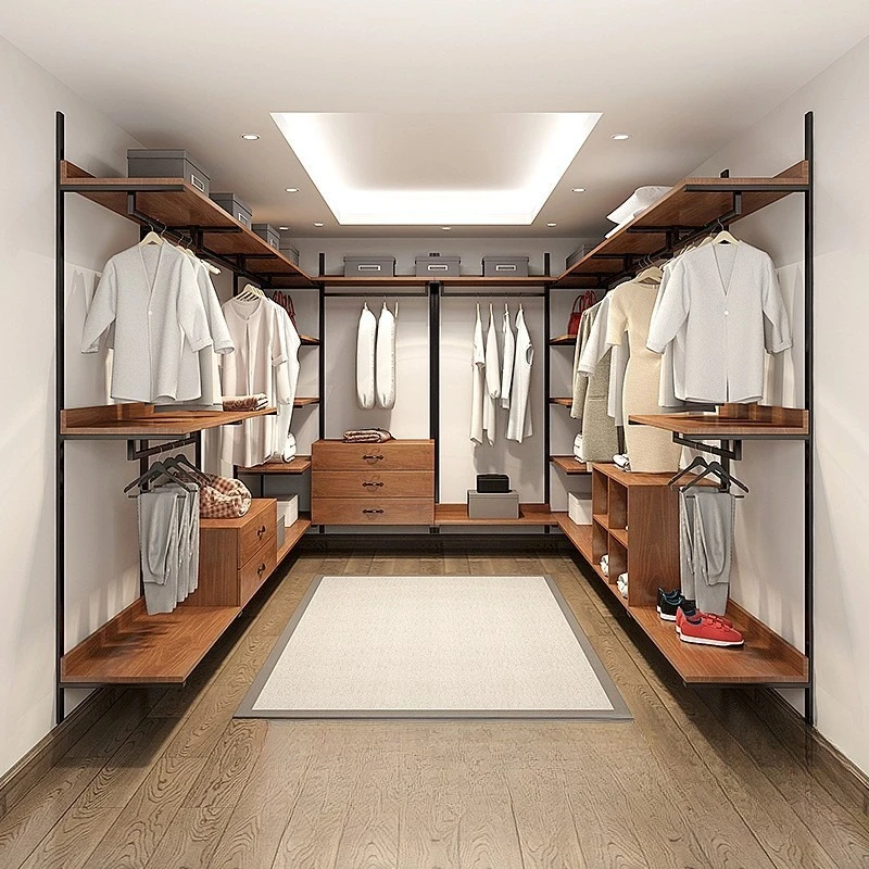 Open wardrobe cloakroom rack, hanging metal hanger bedroom, walk-in wrought iron hanger