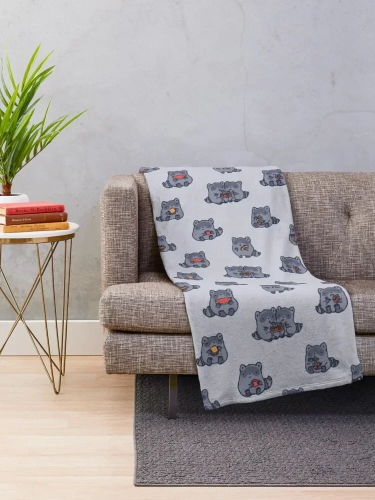 Cute raccoons eating food pattern Throw Blanket Baby Giant Sofa Blankets