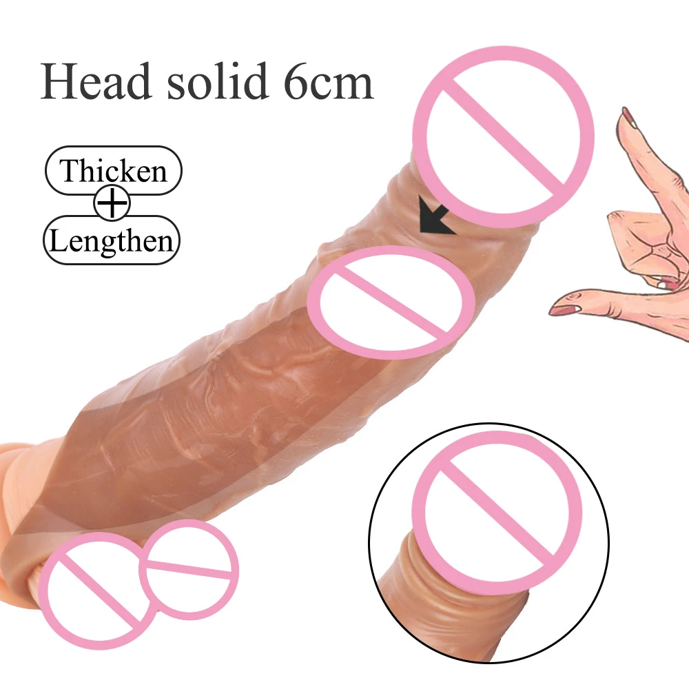 Thickening and Lengthening 25cm Big Penis Enlargement Sleeve Penis Extender Extension Sex Toys Reusable Condoms Adult Toys