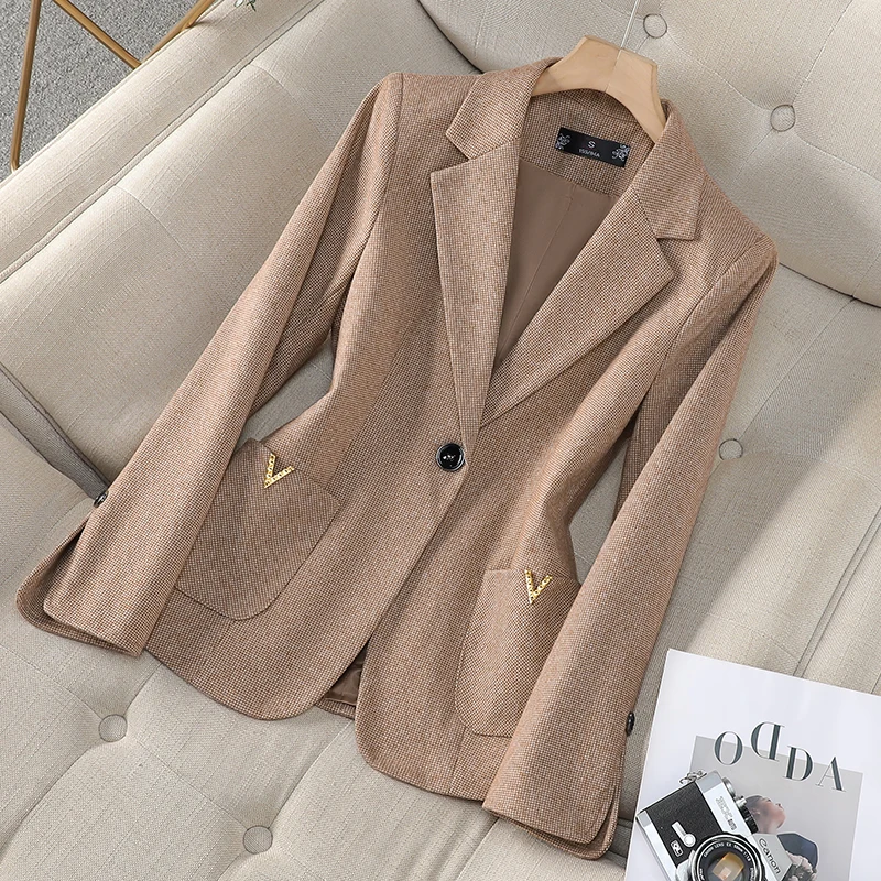 ZJYT Elegant Office Lady One Button Blazers for Womens 2024 Korean Style All Matched Jackets Female Autumn Coats Outerwears