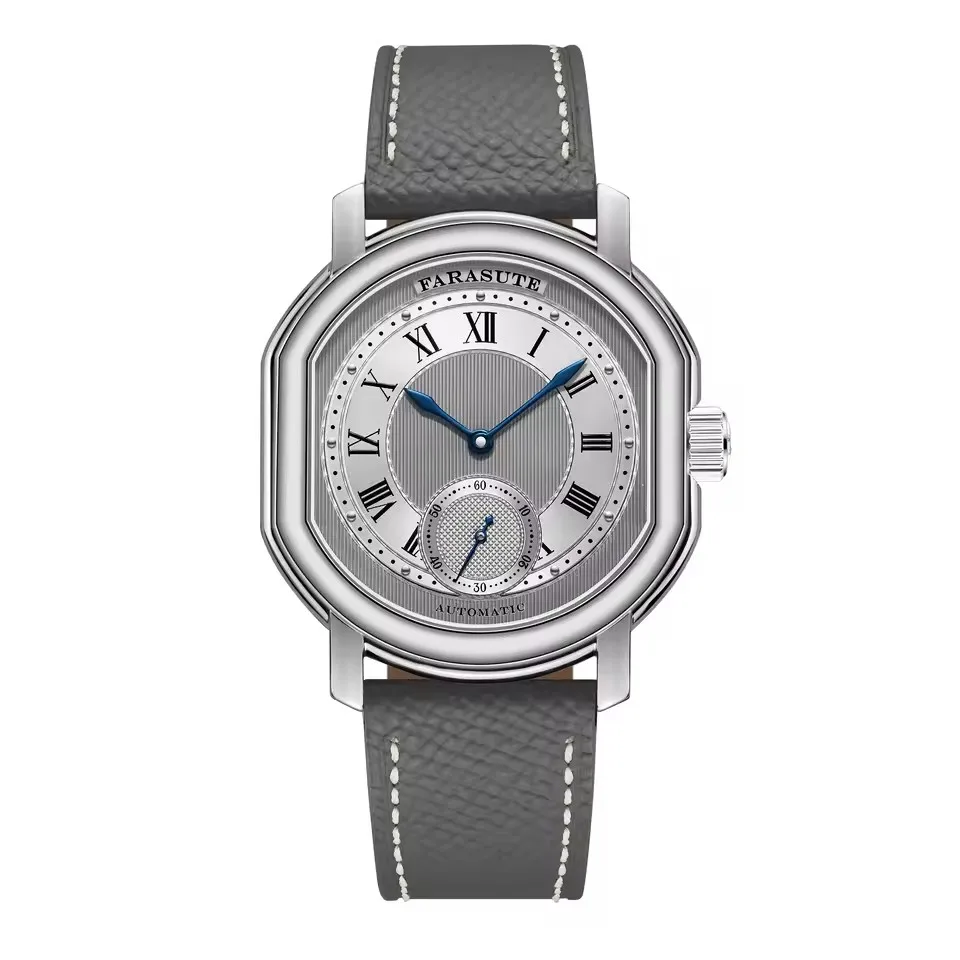 FARASUTE Men Automatic Watch 38mm*45.6mm Mechanical Wristwatch Sapphire 5ATM Peacock Movement Small Second Dial Roman Number
