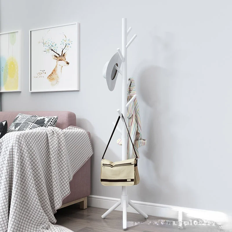 

Solid Wood Floor Standing Clothes Rack Simple Modern Coat Hanger Living Room Bedroom Storage Solution Minimalist Efficient