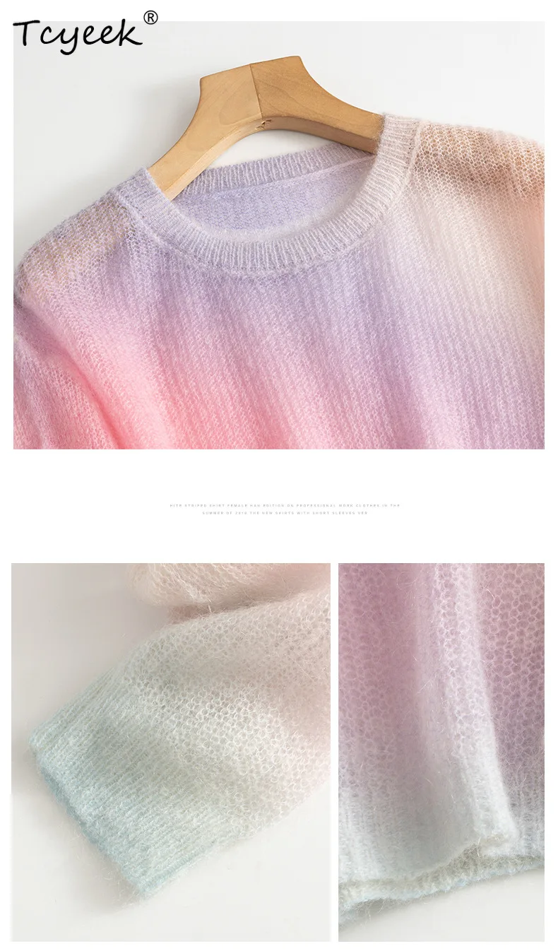 Tcyeek, 26.7% Mohair 50.4%Wool Sweaters For Woman, Round Neck Loose Soft, Warm Knit Tie Dye Tops, 2024 Autumn Winter T48135QM