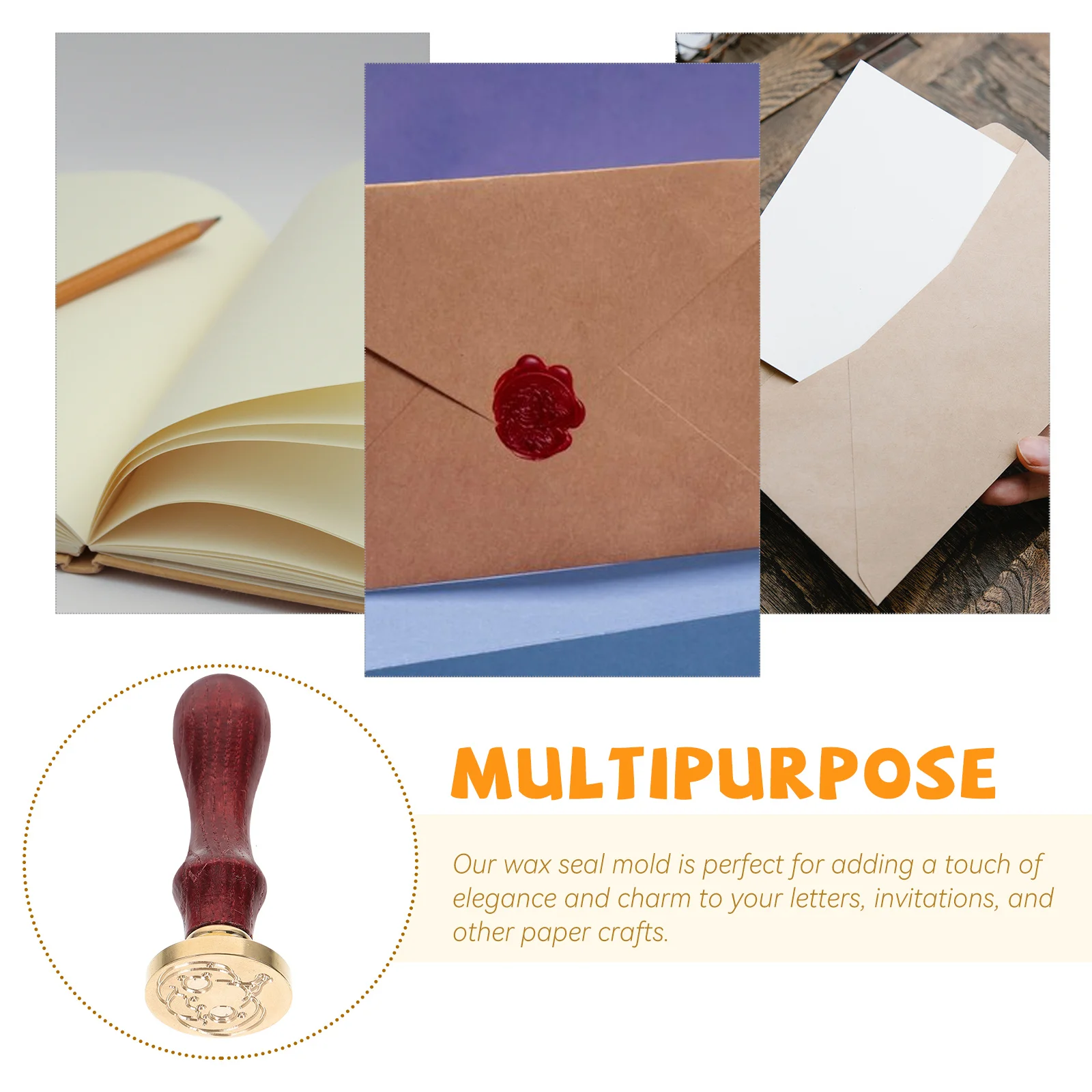 Copper Head Wax Seal Stamp Wood Handle Envelope Sealing Creative Sun Pattern DIY Craft Gift Wax Seal Stamp Head