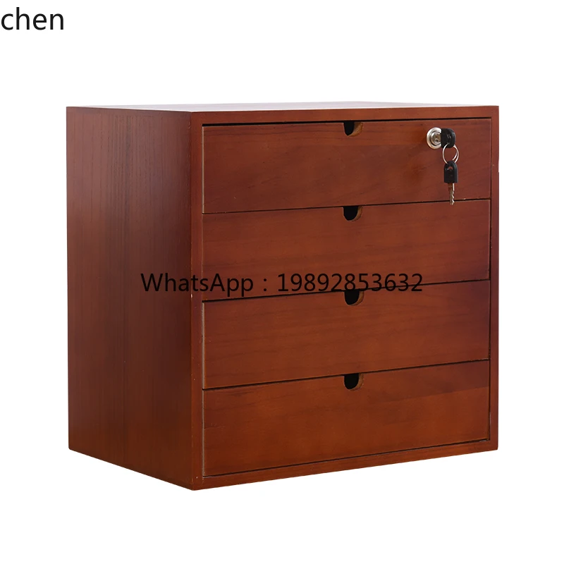 Desktop Storage Box Drawer-Type Wooden Organizer Multi-Layer Document Home Use Lockable Storage Box