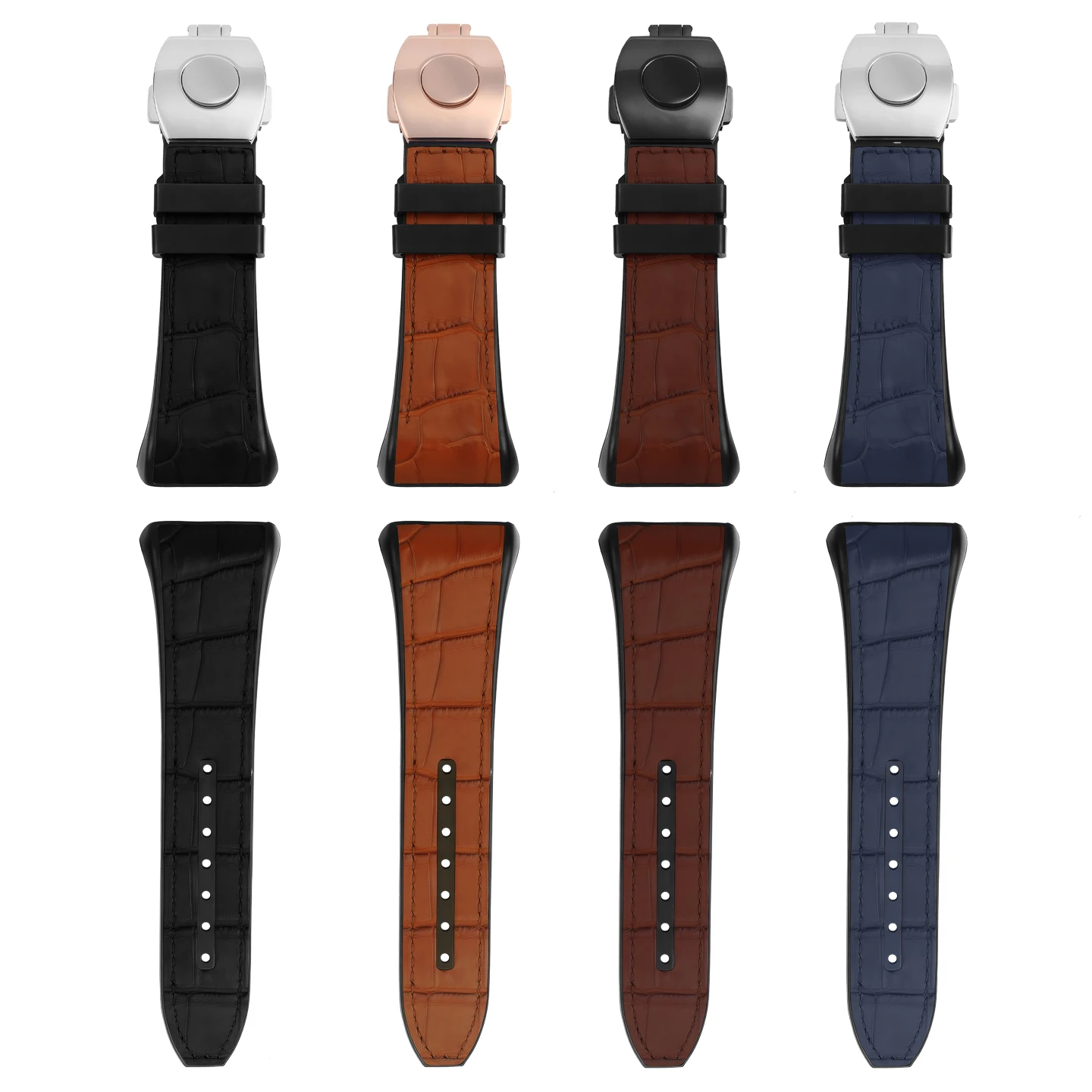 FM Watch Strap for Barrel-Shaped Yachts—Genuine American Alligator Leather with Fluor rubber for Franck Muller V45 8880