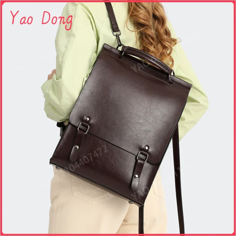 Yao Dong Burminsa Vintage Cowhide Genuine Leather Backpack For Women 2024 Trend Designer Travel School Bags A4 Work Female Shoul