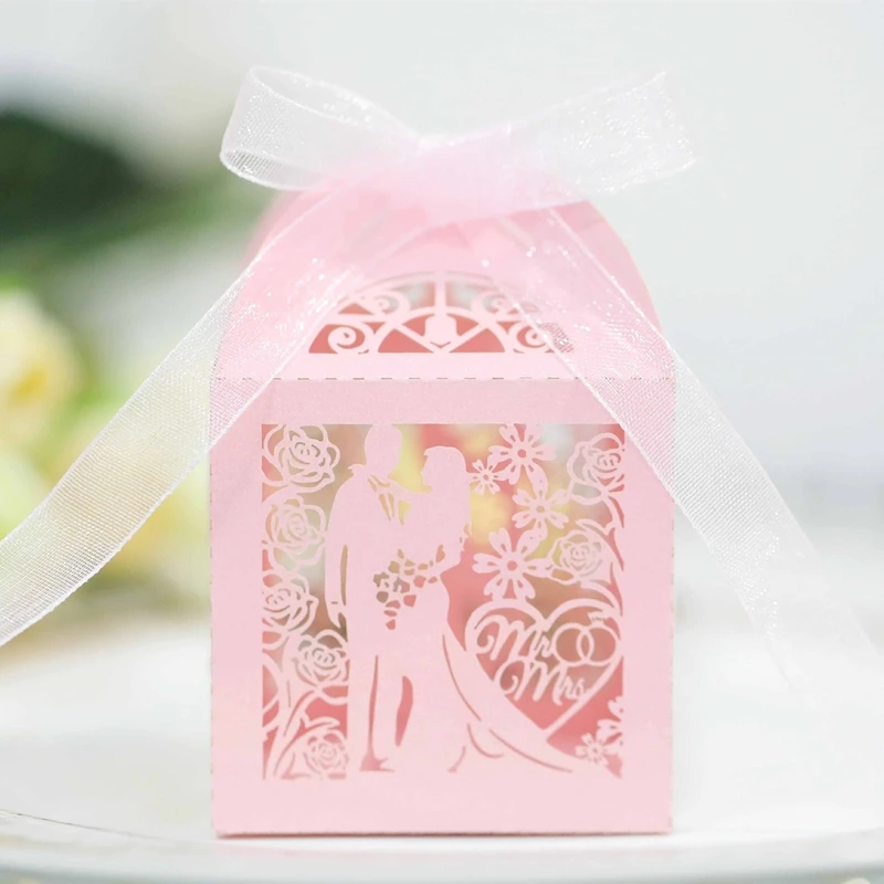 50/100/200pcs Wedding Bridegroom Bride Gift Boxes Ribbons Party Thank You Guests Candy Packaging Small Chocolate Box Wholesale