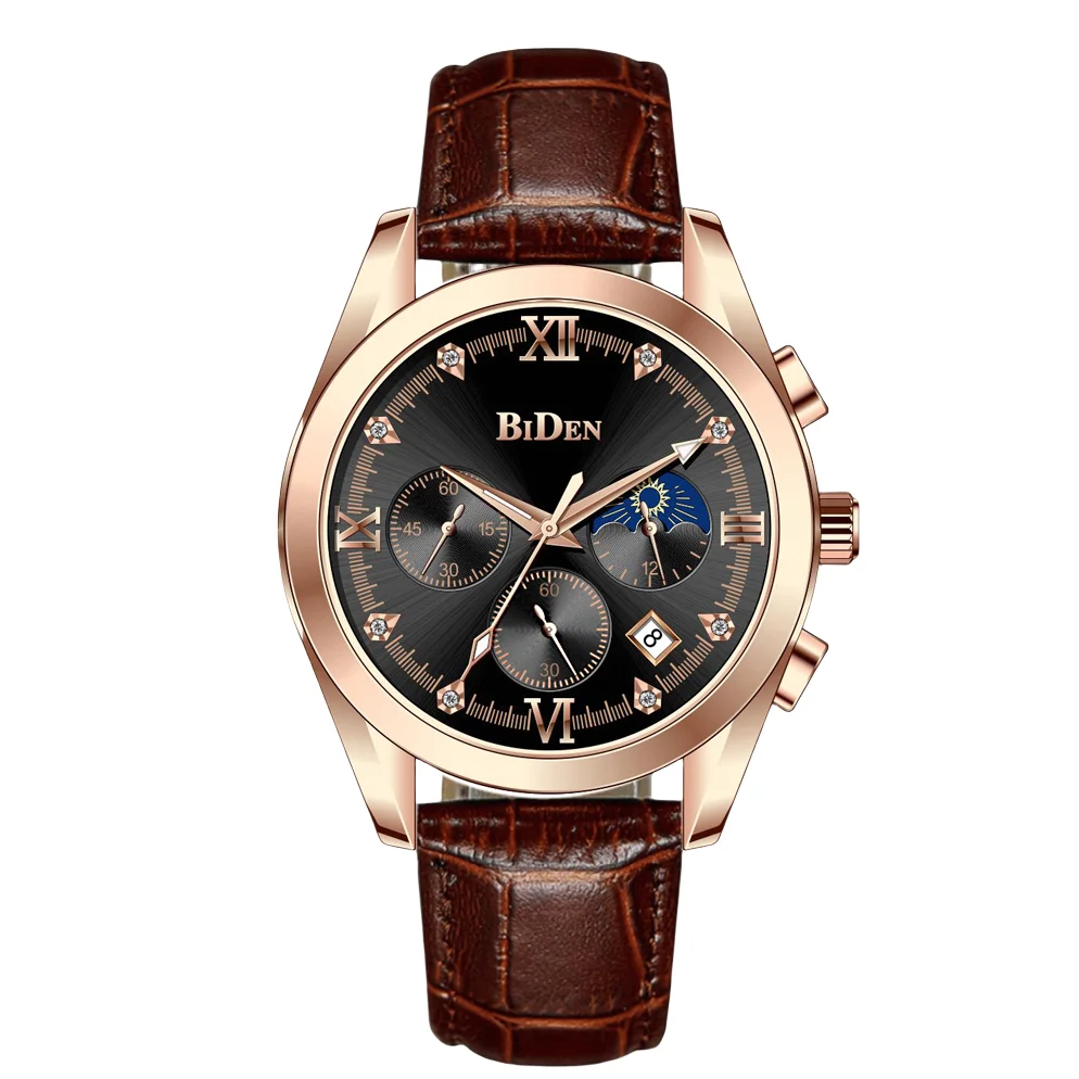 

BIDEN men's watch luxury business style six pin multifunctional waterproof date quartz watch gift box factory direct sales