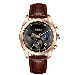 BIDEN men's watch luxury business style six pin multifunctional waterproof date quartz watch gift box factory direct sales